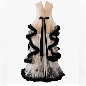 Feather Robe Long Fur Tulle Robe Sheer Lingerie champagne NWOT